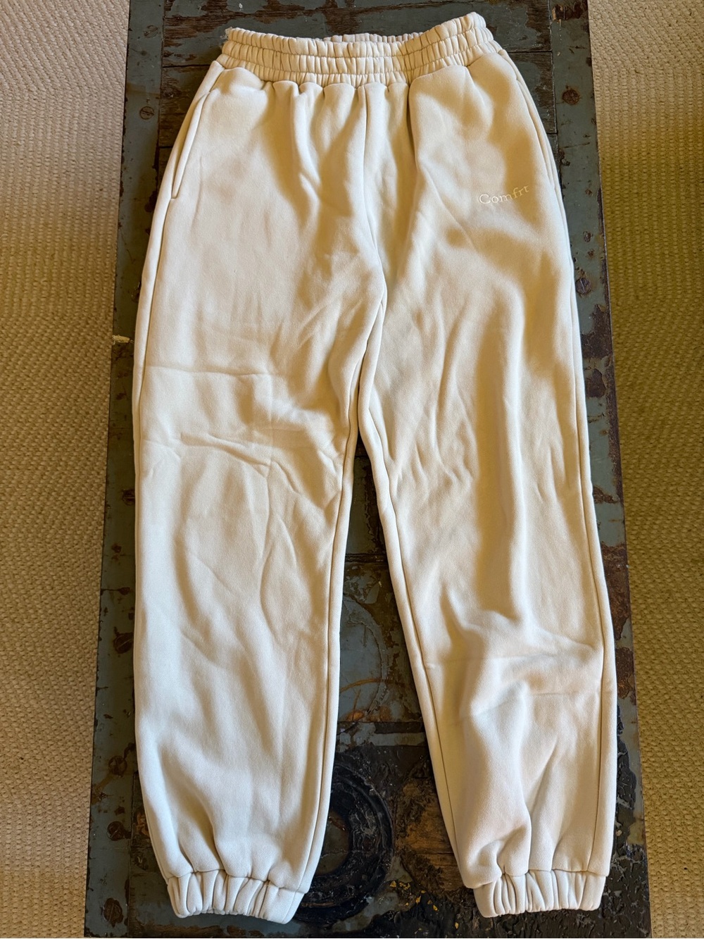 Unisex Cream Fleece Joggers — Cozy Elastic Waist Sweatpants